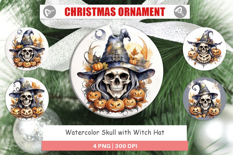 Christmas Ornaments Watercolor Skull