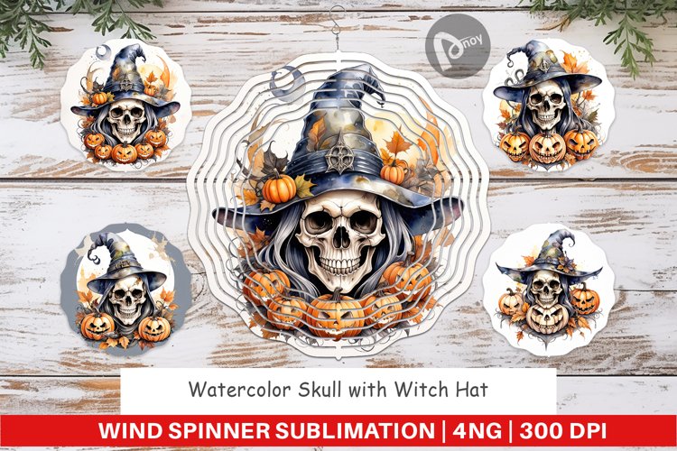 Wind Spinner Watercolor Skull
