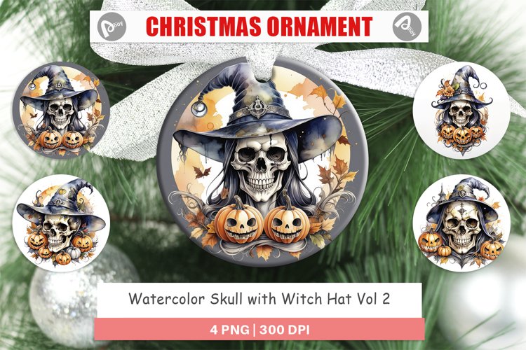 Christmas Ornaments Watercolor Skull