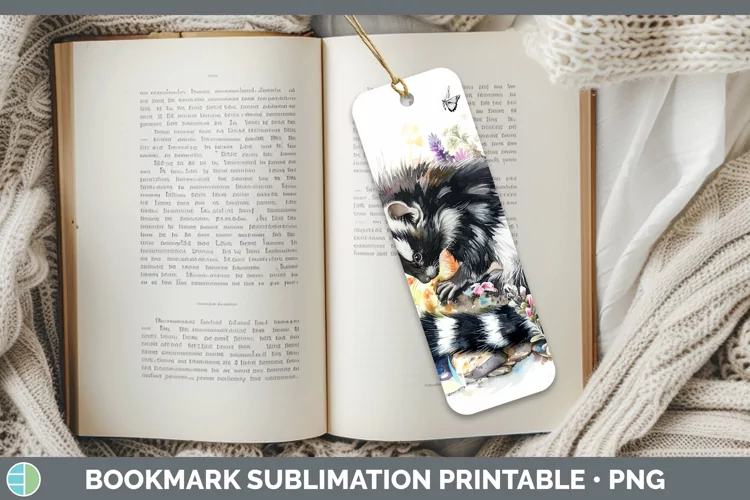 Watercolor Skunk Bookmark Sublimation Printable Designs