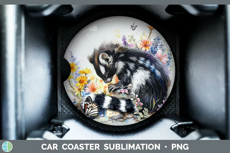 Watercolor Skunk Car Coaster Sublimation Coaster Designs