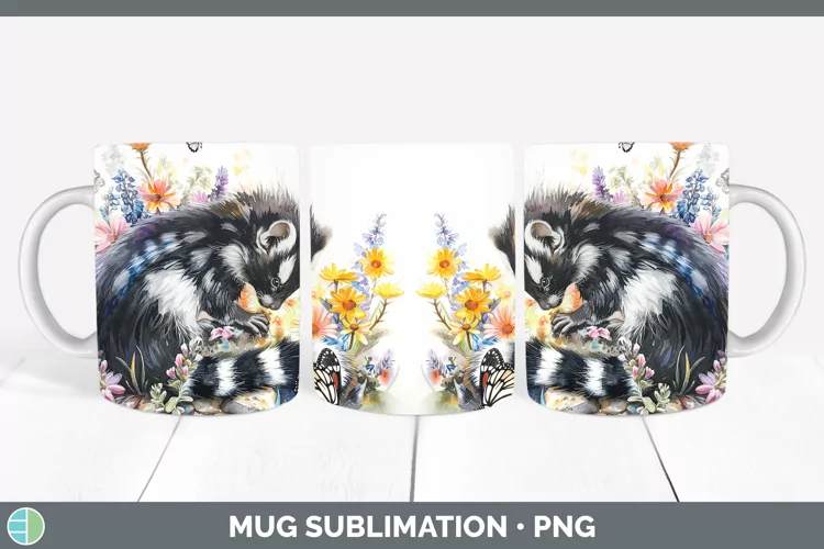 Watercolor Skunk Mug Wrap Sublimation Coffee Cup Designs
