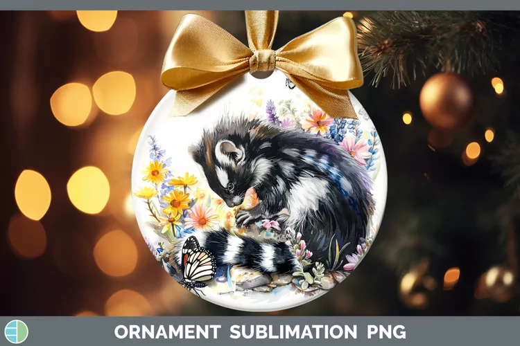 Watercolor Skunk Ornament Sublimation Bauble Designs