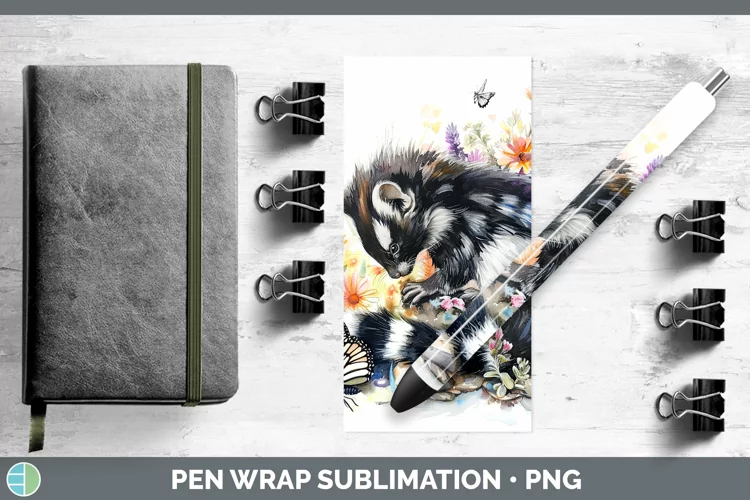 Watercolor Skunk Pen Wrap Sublimation Epoxy Pen Designs