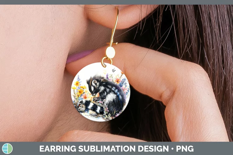 Watercolor Skunk Round Earrings Sublimation Earrings Designs