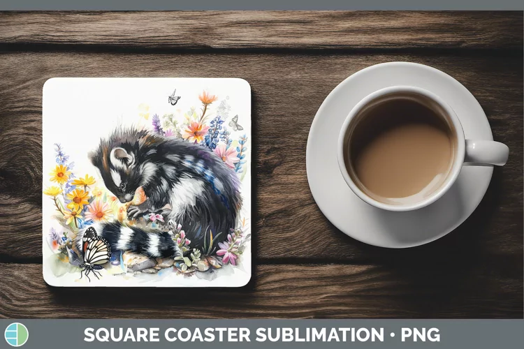 Watercolor Skunk Square Coaster Sublimation Coaster Designs