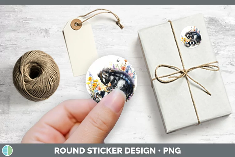 Watercolor Skunk Stickers | Round Labels Designs
