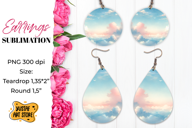 Sky Earrings Sublimation. Teardrop and Round