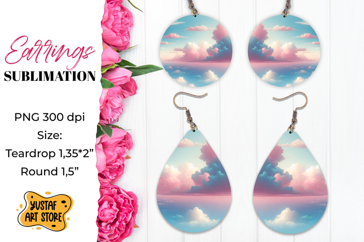 Cloudy Sky Earrings Sublimation. Teardrop/Round