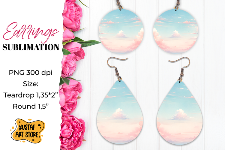 Sky Earrings Sublimation. Teardrop/Round