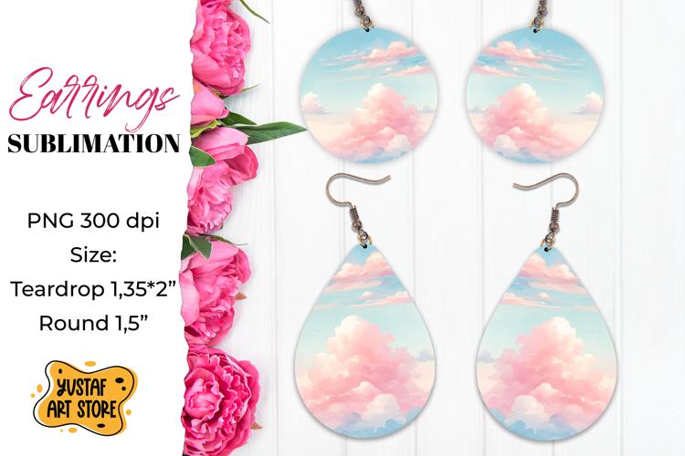 Pink Sky Earrings Sublimation. Teardrop/Round