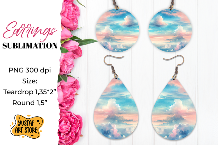 Cloudy Sky Earrings Sublimation. Teardrop/Round