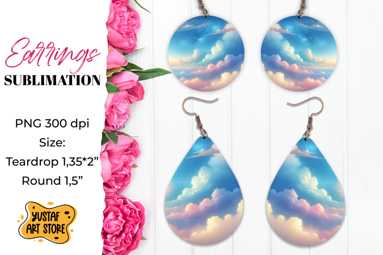 Blue Sky Earrings Sublimation. Teardrop/Round