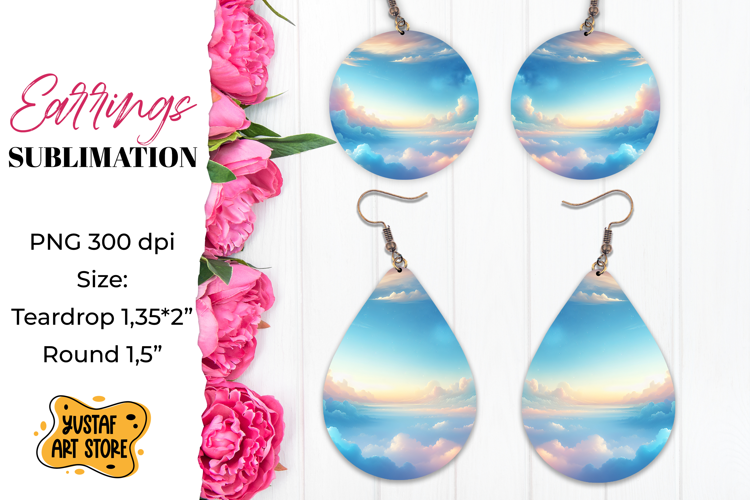 Sunset Sky Earrings Sublimation. Teardrop/Round