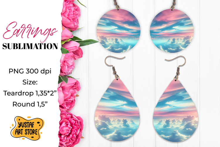 Sunset Sky Earrings Sublimation. Teardrop/Round