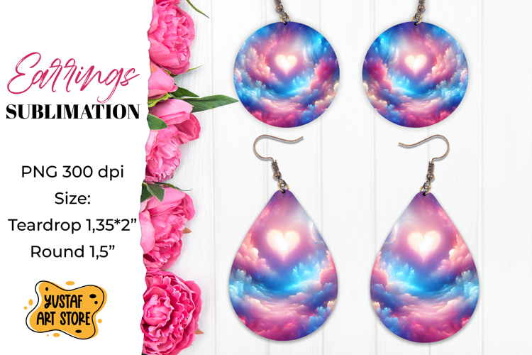 Heart Sky Earrings Sublimation. Teardrop/Round