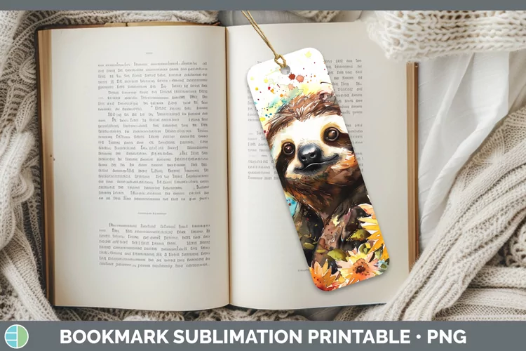 Watercolor Sloth Bookmark Sublimation Printable Designs