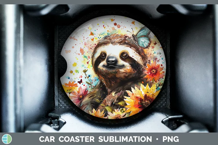 Watercolor Sloth Car Coaster Sublimation Coaster Designs