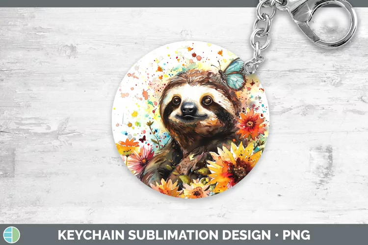 Watercolor Sloth Keychain Sublimation Keyring Designs