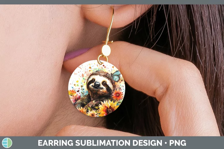Watercolor Sloth Round Earrings Sublimation Earrings Designs
