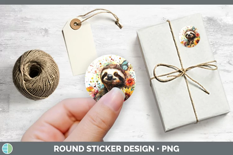 Watercolor Sloth Stickers | Round Labels Designs