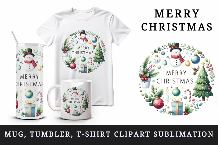 Merry Christmas tumbler mug wrap, clipart sublimation design