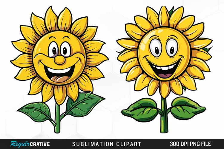 Watercolor Smiling Sunflower Sublimation Clipart