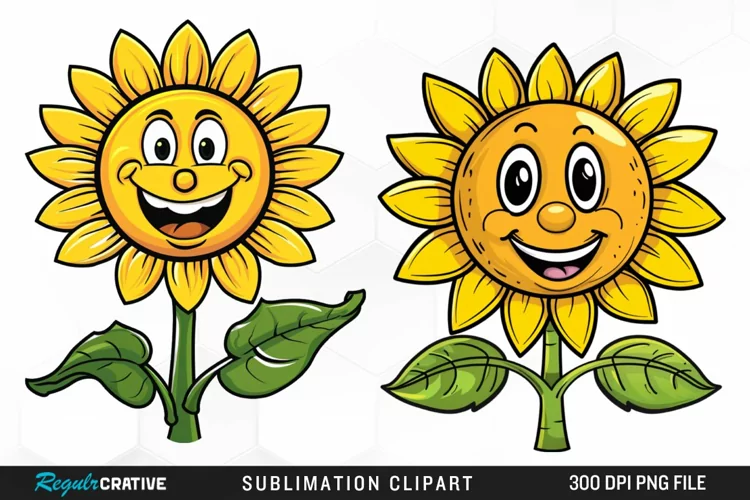 Watercolor Smiling Sunflower Sublimation Clipart