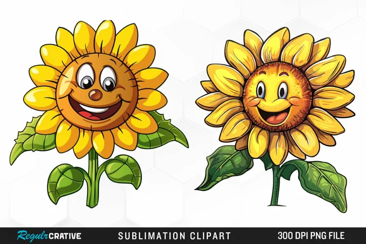 Watercolor Smiling Sunflower Sublimation Clipart
