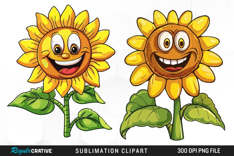 Watercolor Smiling Sunflower Sublimation Clipart