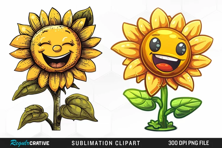 Watercolor Smiling Sunflower Sublimation Clipart
