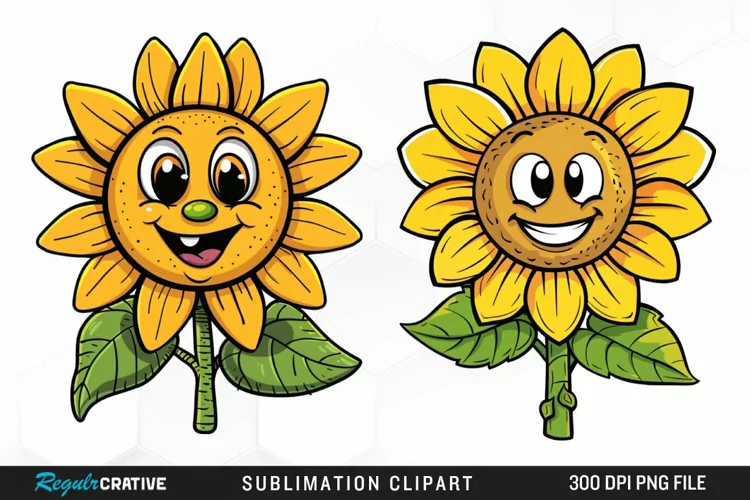 Watercolor Smiling Sunflower Sublimation Clipart