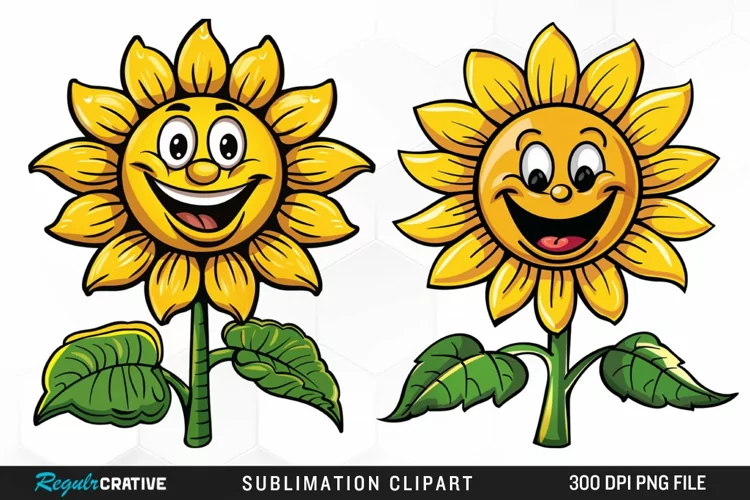 Watercolor Smiling Sunflower Illustration Clipart