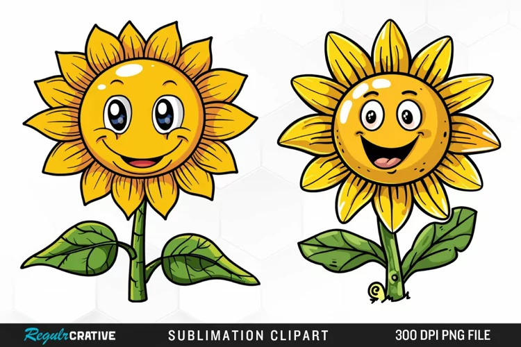 Watercolor Smiling Sunflower Illustration Clipart
