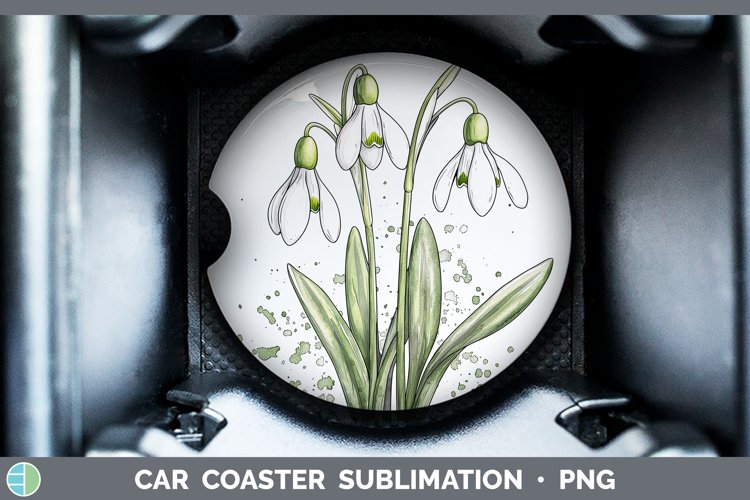 Watercolor Snowdrop Car Coaster Sublimation Designs