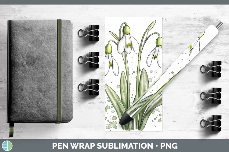 Watercolor Snowdrop Pen Wrap Sublimation Pen Designs