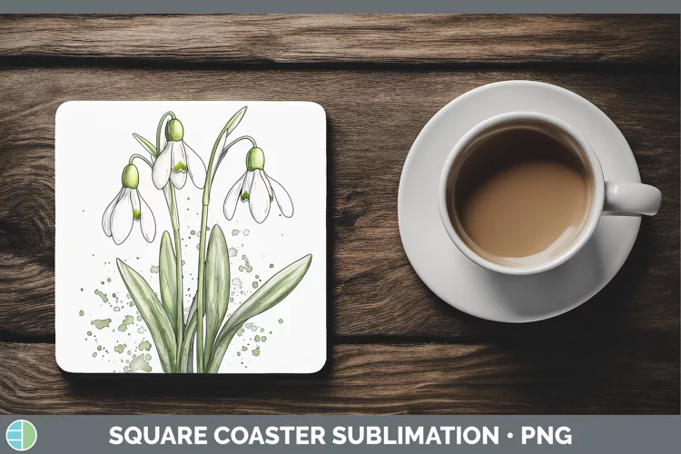 Watercolor Snowdrop Square Coaster Sublimation Coaster Desig