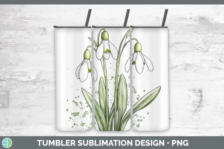 Watercolor Snowdrop Tumbler Sublimation 20 oz Skinny Tumbler