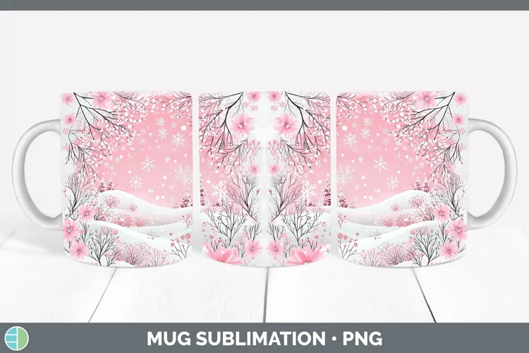Watercolor Snowflakes Mug Wrap Sublimation Coffee Cup Design