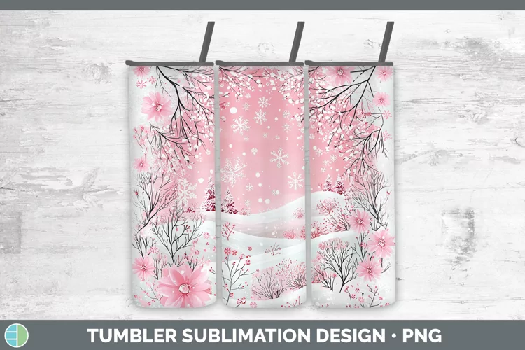 Watercolor Snowflakes Tumbler Sublimation 20 oz Skinny Tumbl