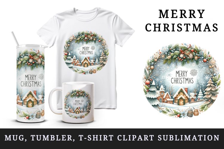 Merry Christmas tumbler mug wrap, clipart sublimation design