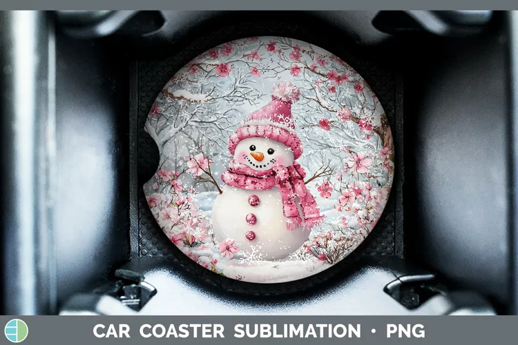 Watercolor Snowman Car Coaster Sublimation Designs
