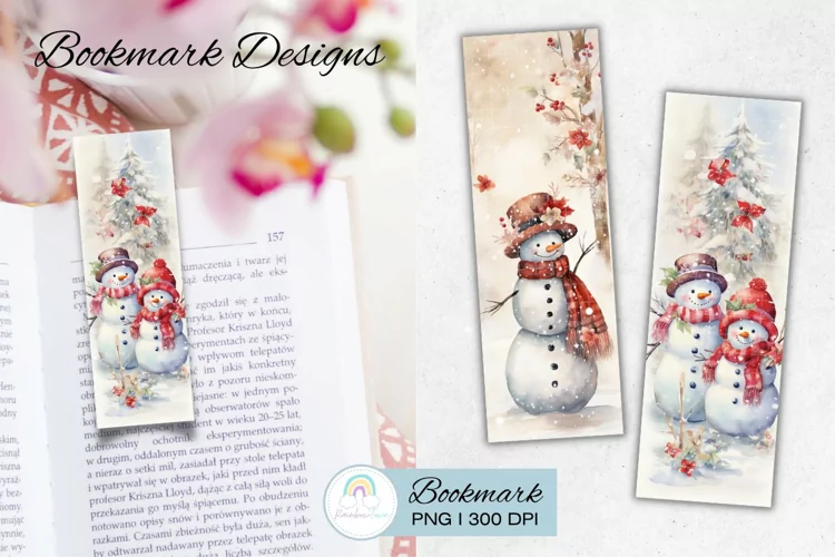 Watercolor Vintage Snowman Christmas Bookmark