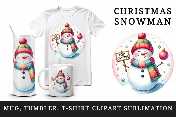 Christmas snowman tumbler, mug wrap, clipart sublimation png