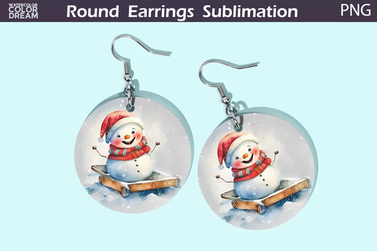 Christmas Snowman Round Earrings | Cute Snowman Earrings
