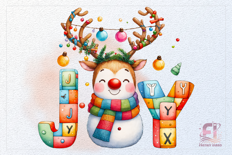 Watercolor Snowman Joy Clipart | Christmas Sublimation PNG