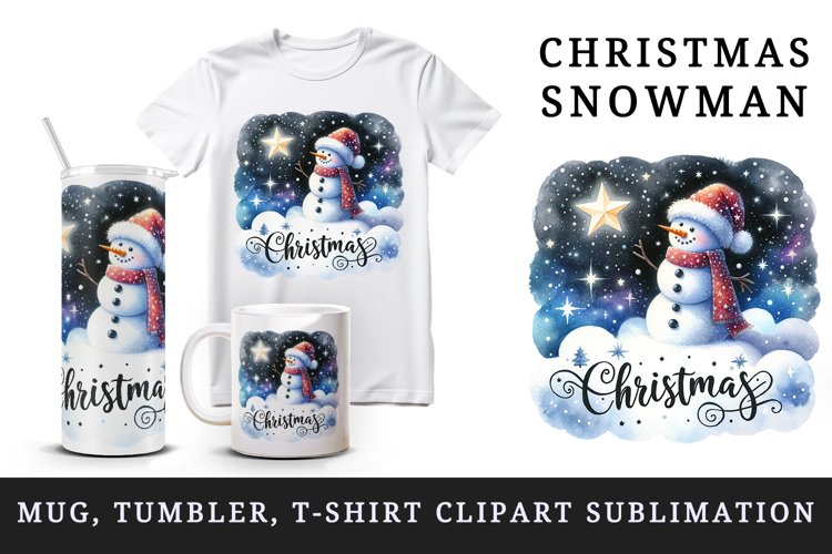 Watercolor snowman starry night sky twinkling star Christmas quote print 20 oz tumbler skinny mug wrap clipart t-shirt sublimation printable design