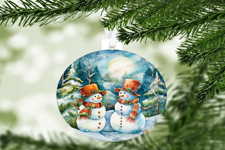 Watercolor Snowmen-Round Ornament Shape- PNG Design