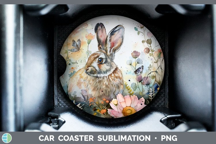 Watercolor Snowshoe Hare Car Coaster Sublimation Coaster Des