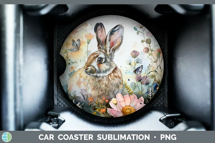 Watercolor Snowshoe Hare Car Coaster Sublimation Coaster Des